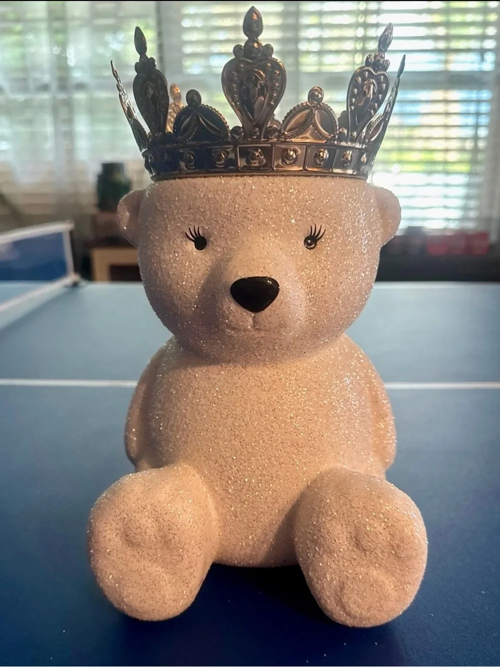 Bath & Body Works White Glitter Bear Candle Holder with Gold Crown
